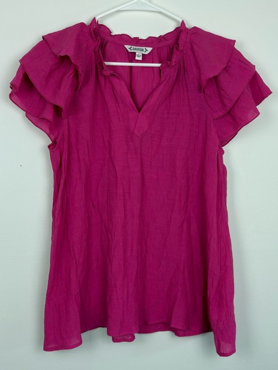 Nanette Lepore Tops - Nanette Lepore Fuchsia Ruffle Sleeve Blouse Size Small preppy summer in EUC